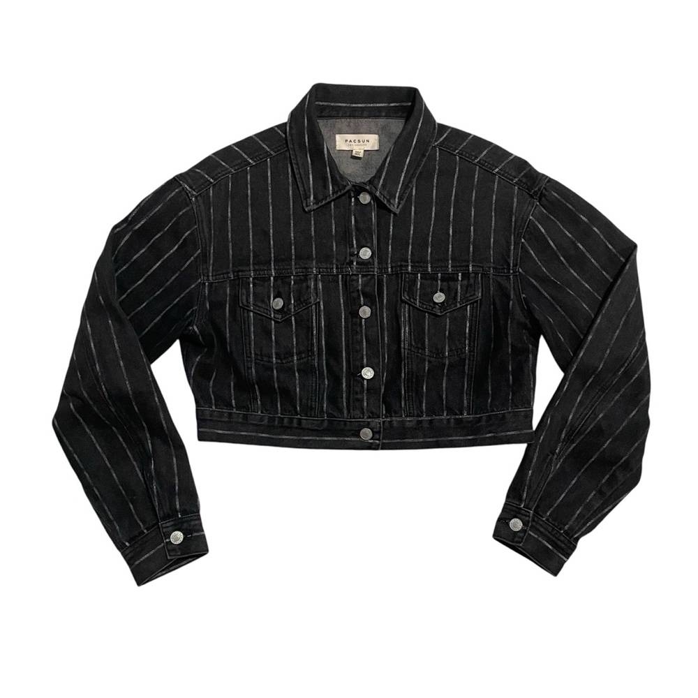 Pacsun Black and White Stripe Cropped Denim Jean Jacket Size M L